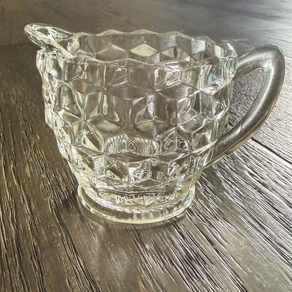 Vintage Jeannette Glass Cube Clear Depression Glass Creamer Pitcher